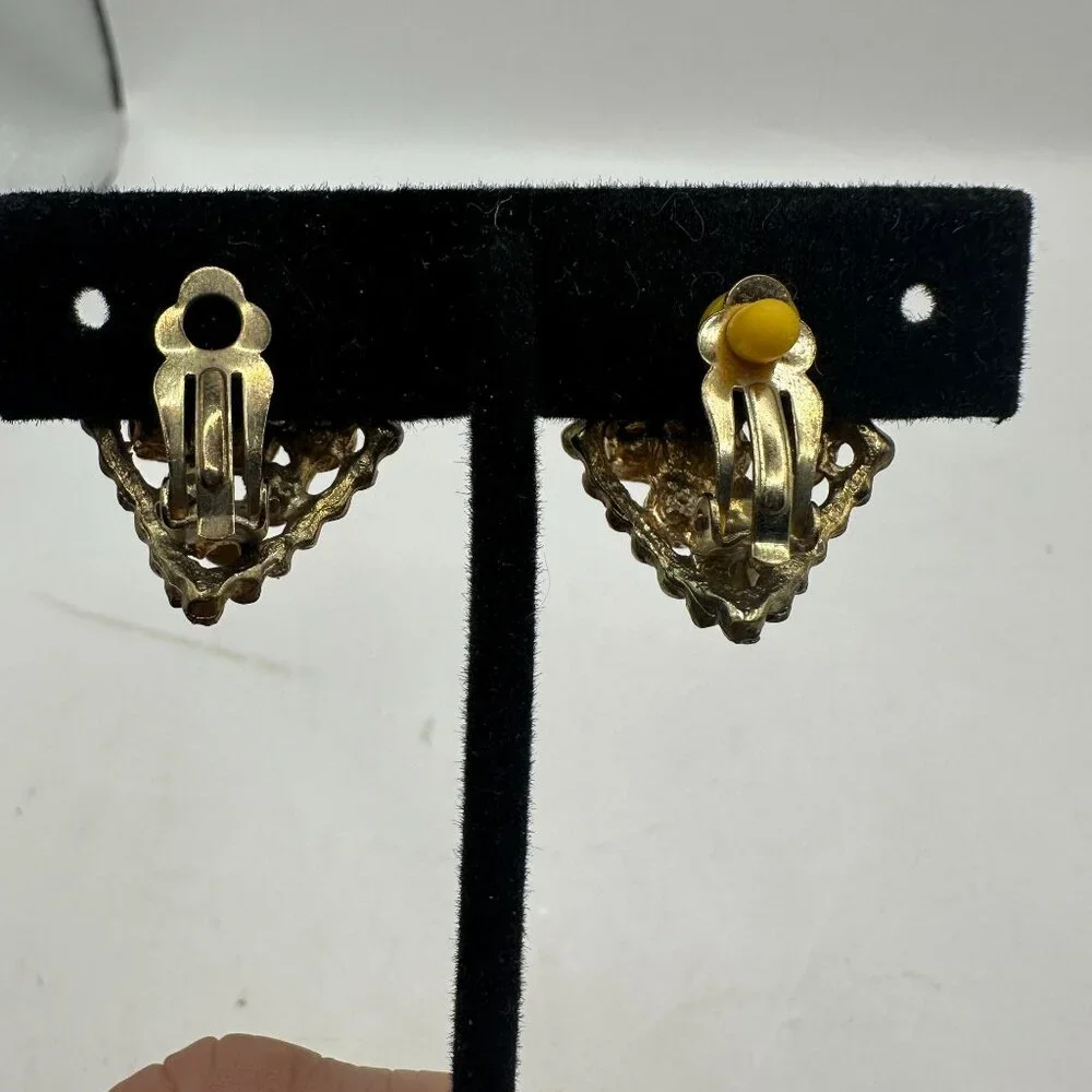 Vintage Gold-Tone Clip-On Earrings With Rhinestones
